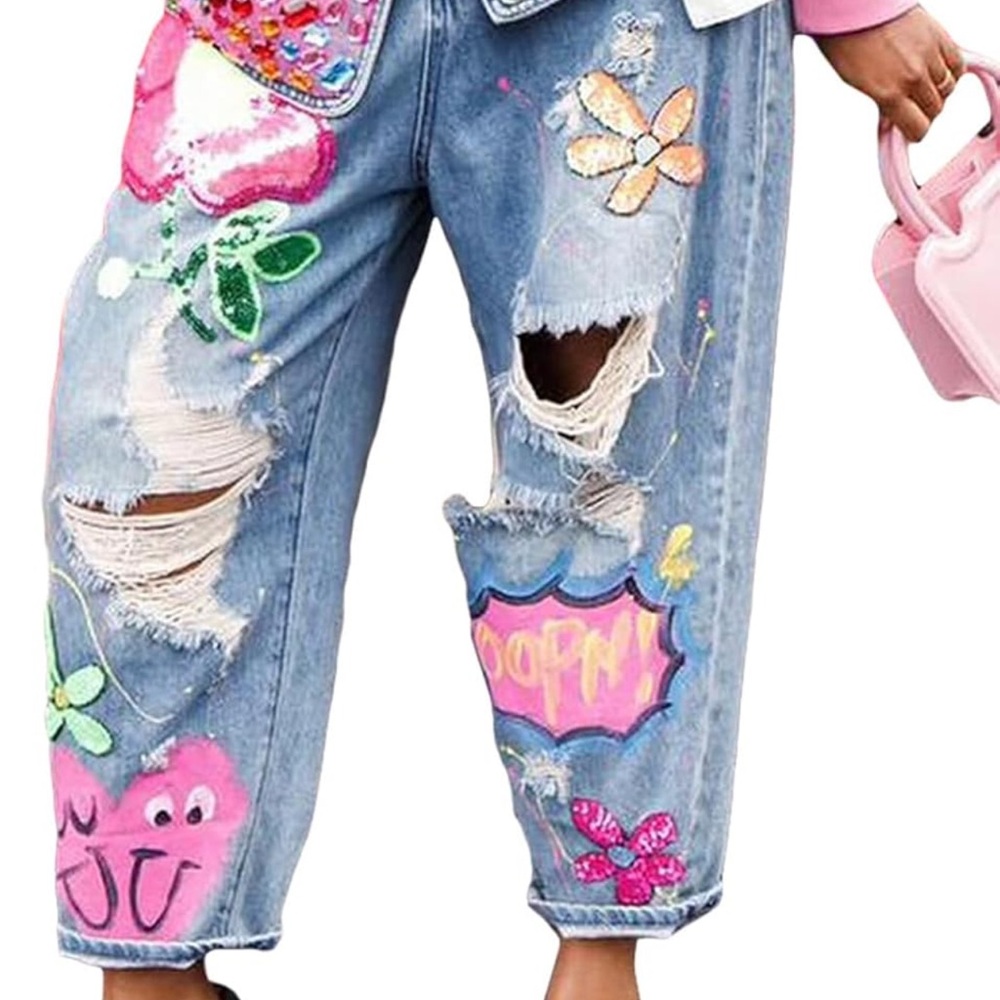 Colorful Distressed Women's Jeans